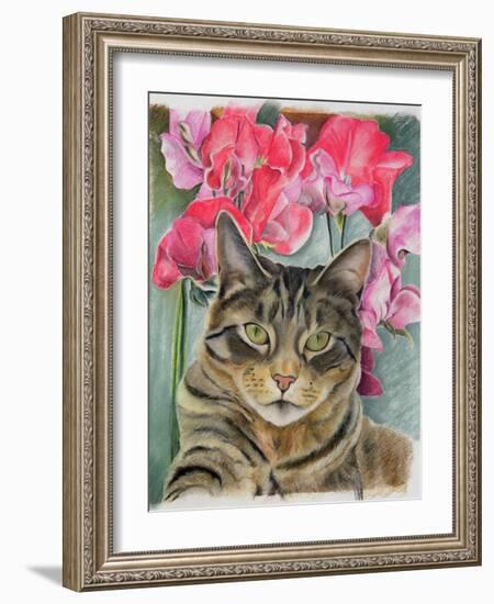 Cat with Sweet Peas-Anne Robinson-Framed Giclee Print