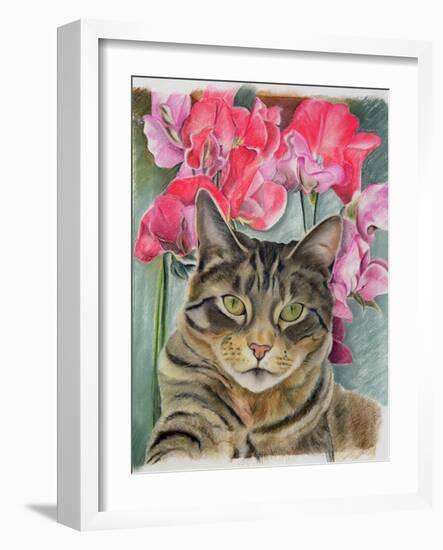 Cat with Sweet Peas-Anne Robinson-Framed Giclee Print