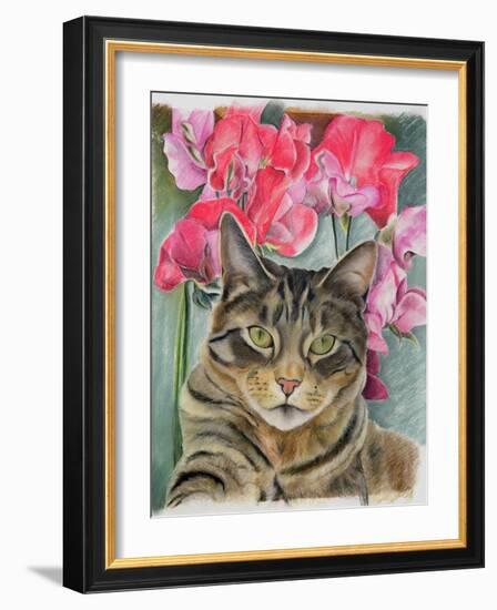 Cat with Sweet Peas-Anne Robinson-Framed Giclee Print