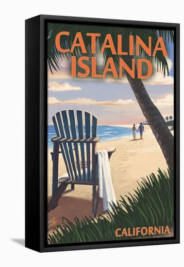 Catalina Island, California - Adirondack Chairs and Sunset-Lantern Press-Framed Stretched Canvas