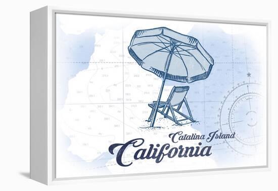 Catalina Island, California - Beach Chair and Umbrella - Blue - Coastal Icon-Lantern Press-Framed Stretched Canvas