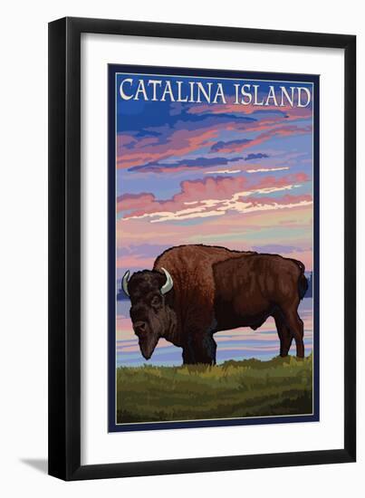 Catalina Island, California - Bison and Sunset-Lantern Press-Framed Art Print