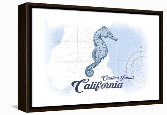 Catalina Island, California - Seahorse - Blue - Coastal Icon-Lantern Press-Framed Stretched Canvas