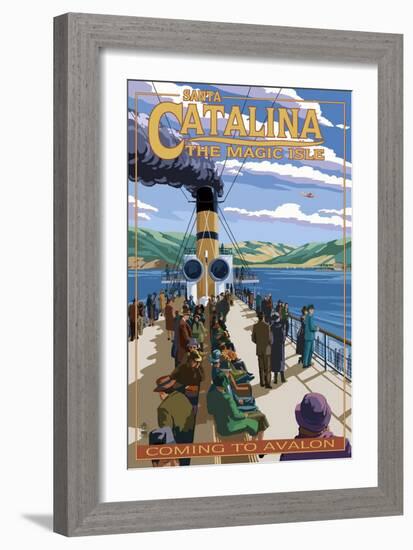 Catalina Island, California - Steamer Coming to Avalon-Lantern Press-Framed Art Print