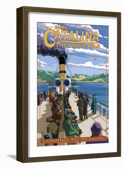 Catalina Island, California - Steamer Coming to Avalon-Lantern Press-Framed Art Print