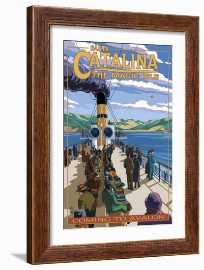 Catalina Island, California - Steamer Coming to Avalon-Lantern Press-Framed Art Print