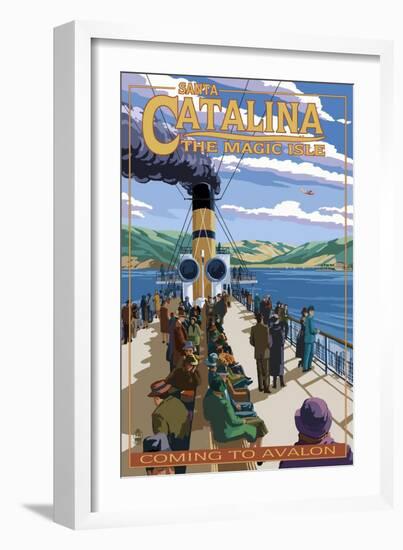 Catalina Island, California - Steamer Coming to Avalon-Lantern Press-Framed Art Print