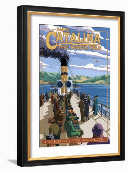 Catalina Island, California - Steamer Coming to Avalon-Lantern Press-Framed Art Print