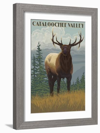 Cataloochee Valley, North Carolina - Elk Scene-Lantern Press-Framed Art Print