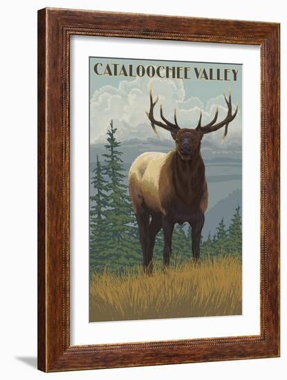 Cataloochee Valley, North Carolina - Elk Scene-Lantern Press-Framed Art Print