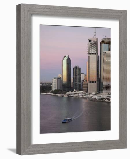 Catamaran Ferry on Brisbane River and City Centre, Brisbane, Queensland, Australia, Pacific-Nick Servian-Framed Photographic Print