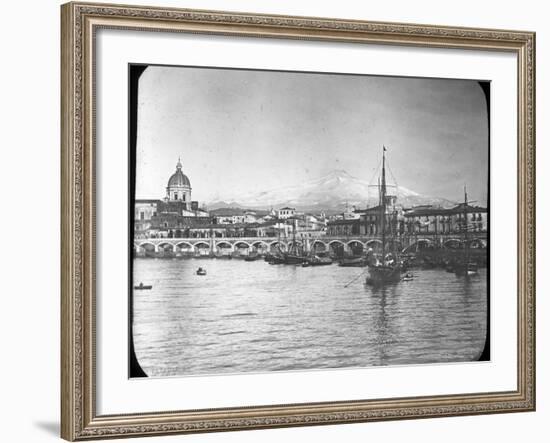 Catania and Mount Etna, Sicily, Italy, Late 19th or Early 20th Century-null-Framed Photographic Print