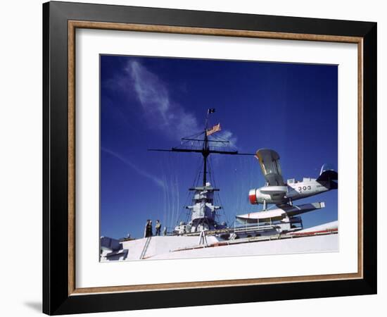 Catapult Launched Scout Plane Aboard Battleship Idaho BB-42, US Navy's Pacific Fleet Maneuvers-Carl Mydans-Framed Photographic Print