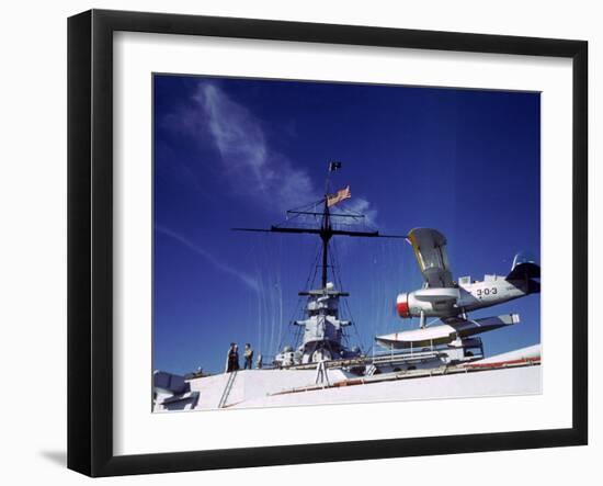 Catapult Launched Scout Plane Aboard Battleship Idaho BB-42, US Navy's Pacific Fleet Maneuvers-Carl Mydans-Framed Photographic Print