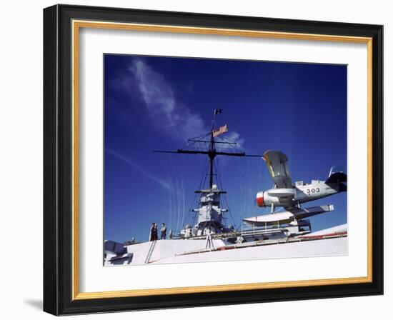 Catapult Launched Scout Plane Aboard Battleship Idaho BB-42, US Navy's Pacific Fleet Maneuvers-Carl Mydans-Framed Photographic Print