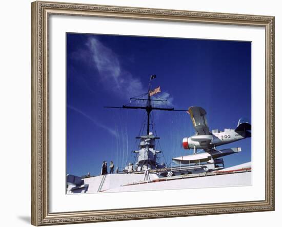 Catapult Launched Scout Plane Aboard Battleship Idaho BB-42, US Navy's Pacific Fleet Maneuvers-Carl Mydans-Framed Photographic Print