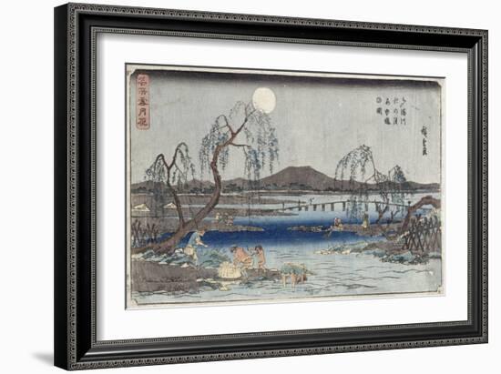 Catching Fish by Moonlight on the Tama River, from a Series 'snow, Moon and Flowers' ('settsu…-Ando Hiroshige-Framed Giclee Print