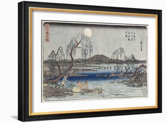 Catching Fish by Moonlight on the Tama River, from a Series 'snow, Moon and Flowers' ('settsu…-Ando Hiroshige-Framed Giclee Print
