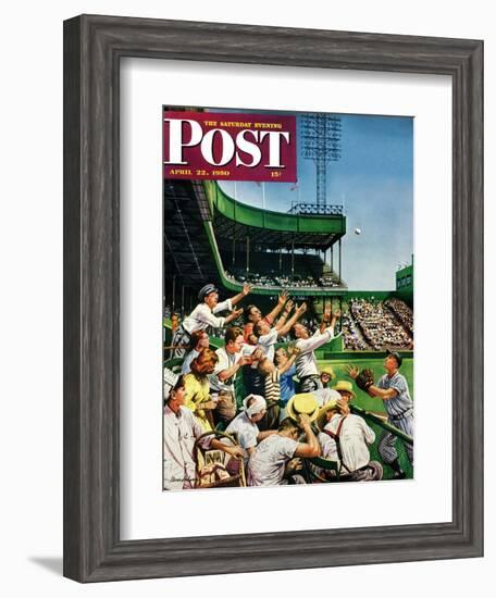 "Catching Home Run Ball" Saturday Evening Post Cover, April 22, 1950-Stevan Dohanos-Framed Giclee Print
