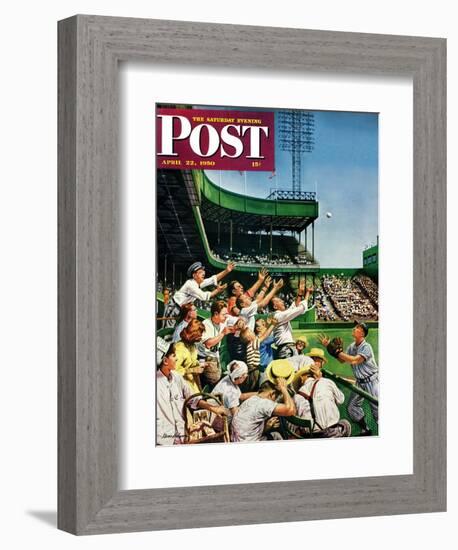 "Catching Home Run Ball" Saturday Evening Post Cover, April 22, 1950-Stevan Dohanos-Framed Giclee Print