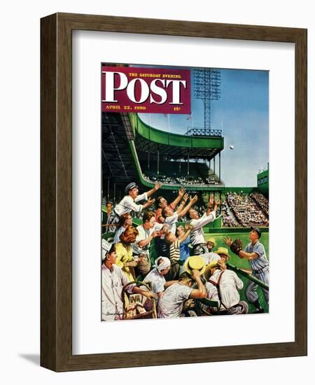 "Catching Home Run Ball" Saturday Evening Post Cover, April 22, 1950-Stevan Dohanos-Framed Giclee Print