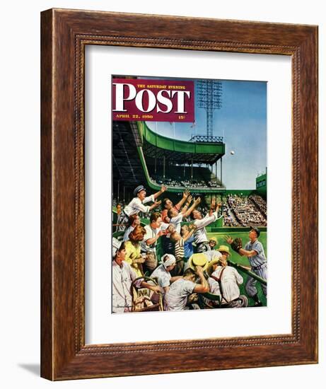 "Catching Home Run Ball" Saturday Evening Post Cover, April 22, 1950-Stevan Dohanos-Framed Giclee Print