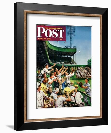 "Catching Home Run Ball" Saturday Evening Post Cover, April 22, 1950-Stevan Dohanos-Framed Giclee Print