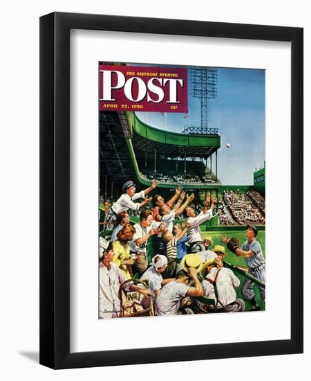 "Catching Home Run Ball" Saturday Evening Post Cover, April 22, 1950-Stevan Dohanos-Framed Giclee Print