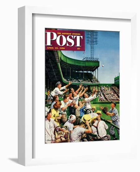 "Catching Home Run Ball" Saturday Evening Post Cover, April 22, 1950-Stevan Dohanos-Framed Giclee Print