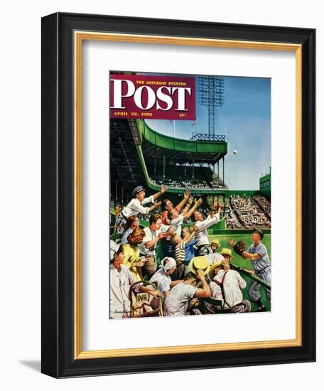 "Catching Home Run Ball" Saturday Evening Post Cover, April 22, 1950-Stevan Dohanos-Framed Giclee Print