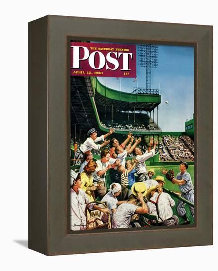 "Catching Home Run Ball" Saturday Evening Post Cover, April 22, 1950-Stevan Dohanos-Framed Premier Image Canvas