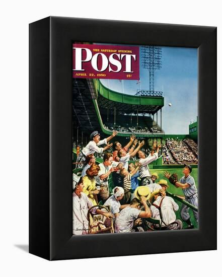 "Catching Home Run Ball" Saturday Evening Post Cover, April 22, 1950-Stevan Dohanos-Framed Premier Image Canvas