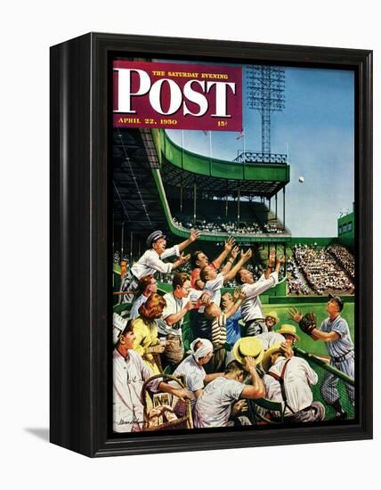 "Catching Home Run Ball" Saturday Evening Post Cover, April 22, 1950-Stevan Dohanos-Framed Premier Image Canvas