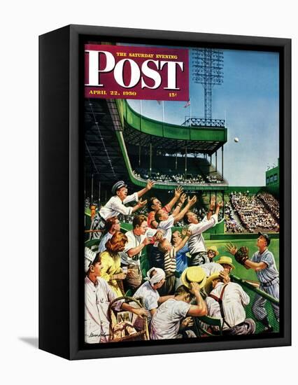 "Catching Home Run Ball" Saturday Evening Post Cover, April 22, 1950-Stevan Dohanos-Framed Premier Image Canvas