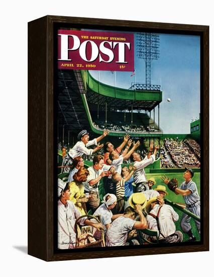 "Catching Home Run Ball" Saturday Evening Post Cover, April 22, 1950-Stevan Dohanos-Framed Premier Image Canvas