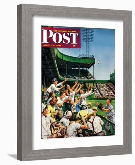 "Catching Home Run Ball" Saturday Evening Post Cover, April 22, 1950-Stevan Dohanos-Framed Giclee Print