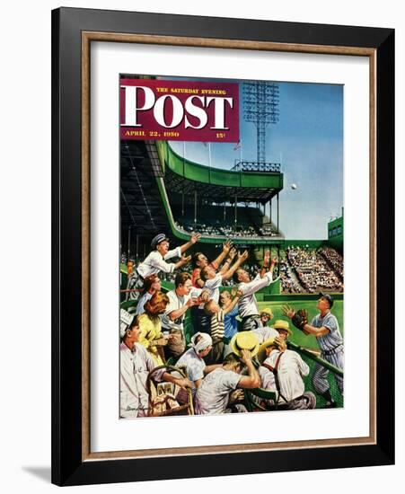 "Catching Home Run Ball" Saturday Evening Post Cover, April 22, 1950-Stevan Dohanos-Framed Giclee Print