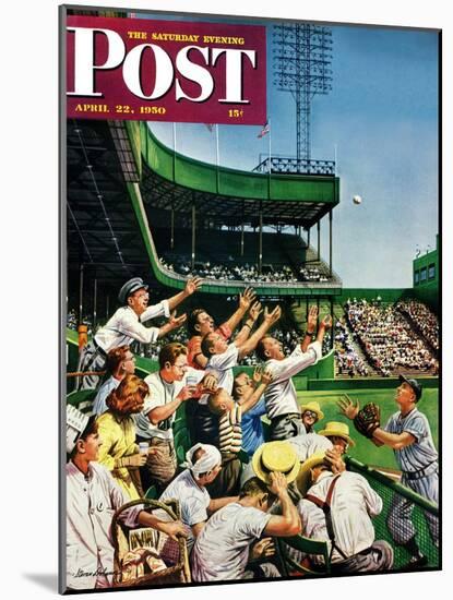 "Catching Home Run Ball" Saturday Evening Post Cover, April 22, 1950-Stevan Dohanos-Mounted Giclee Print