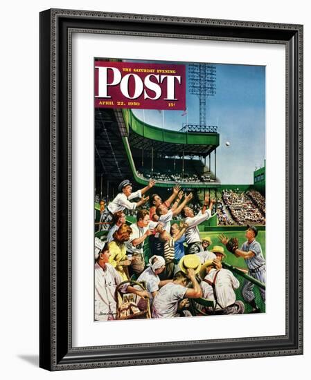 "Catching Home Run Ball" Saturday Evening Post Cover, April 22, 1950-Stevan Dohanos-Framed Giclee Print