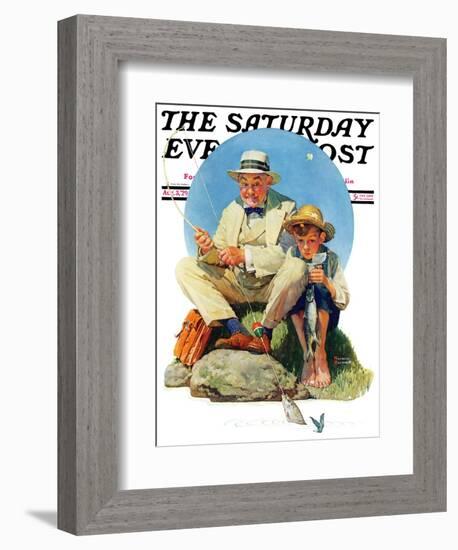 "Catching the Big One" Saturday Evening Post Cover, August 3,1929-Norman Rockwell-Framed Giclee Print