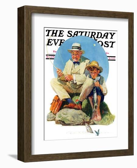 "Catching the Big One" Saturday Evening Post Cover, August 3,1929-Norman Rockwell-Framed Giclee Print