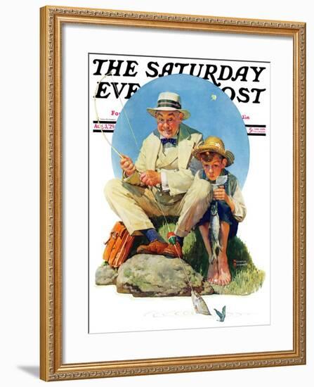 "Catching the Big One" Saturday Evening Post Cover, August 3,1929-Norman Rockwell-Framed Giclee Print