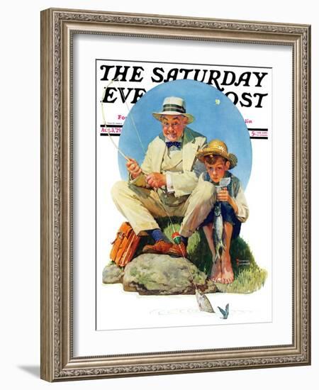 "Catching the Big One" Saturday Evening Post Cover, August 3,1929-Norman Rockwell-Framed Giclee Print