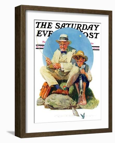 "Catching the Big One" Saturday Evening Post Cover, August 3,1929-Norman Rockwell-Framed Giclee Print