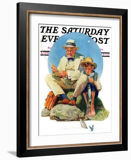 "Catching the Big One" Saturday Evening Post Cover, August 3,1929-Norman Rockwell-Framed Giclee Print