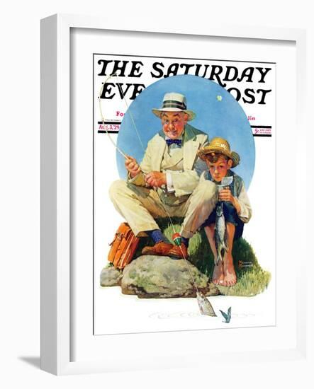 "Catching the Big One" Saturday Evening Post Cover, August 3,1929-Norman Rockwell-Framed Giclee Print