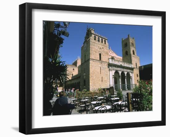 Cathedral and Cafe, Monreale, Sicily, Italy-Peter Thompson-Framed Photographic Print