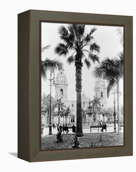 Cathedral in the Plaza de Armas in Peru Photograph - Lima, Peru-Lantern Press-Framed Stretched Canvas