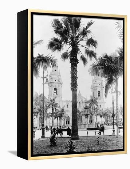 Cathedral in the Plaza de Armas in Peru Photograph - Lima, Peru-Lantern Press-Framed Stretched Canvas