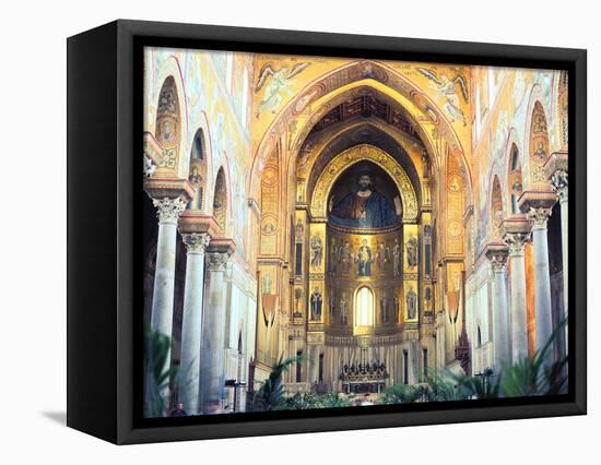 Cathedral Interior with Mosaics, Monreale, Sicily, Italy-Peter Thompson-Framed Premier Image Canvas